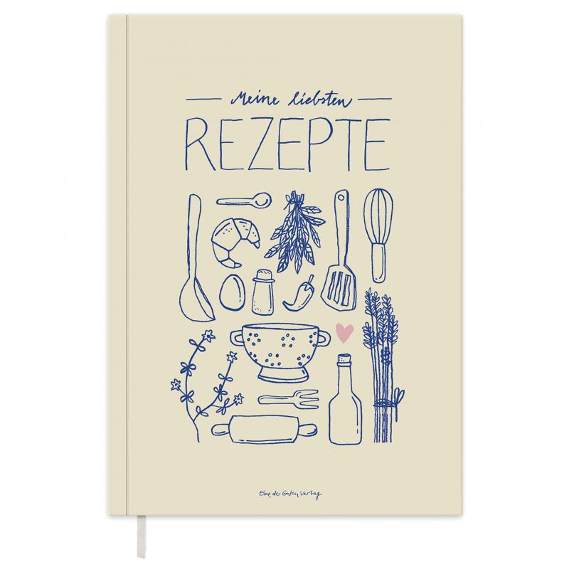 Rezeptbuch zum selbst gestalten, Vintage Design in Hellgelb Blau Rosa